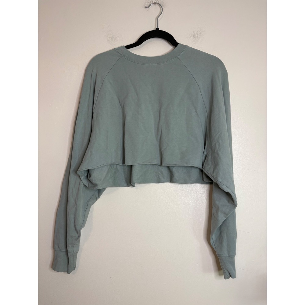 Alo Yoga Womens Sage Green Cropped Pullover Sweatshirt Raw Hem Size M